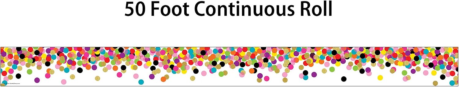 Teacher Created Resources Confetti Straight Rolled Border Trim - 50ft - Decorate Bulletin Boards, Walls, Desks, Windows, Doors, Lockers, Schools, Classrooms, Homeschool & Offices