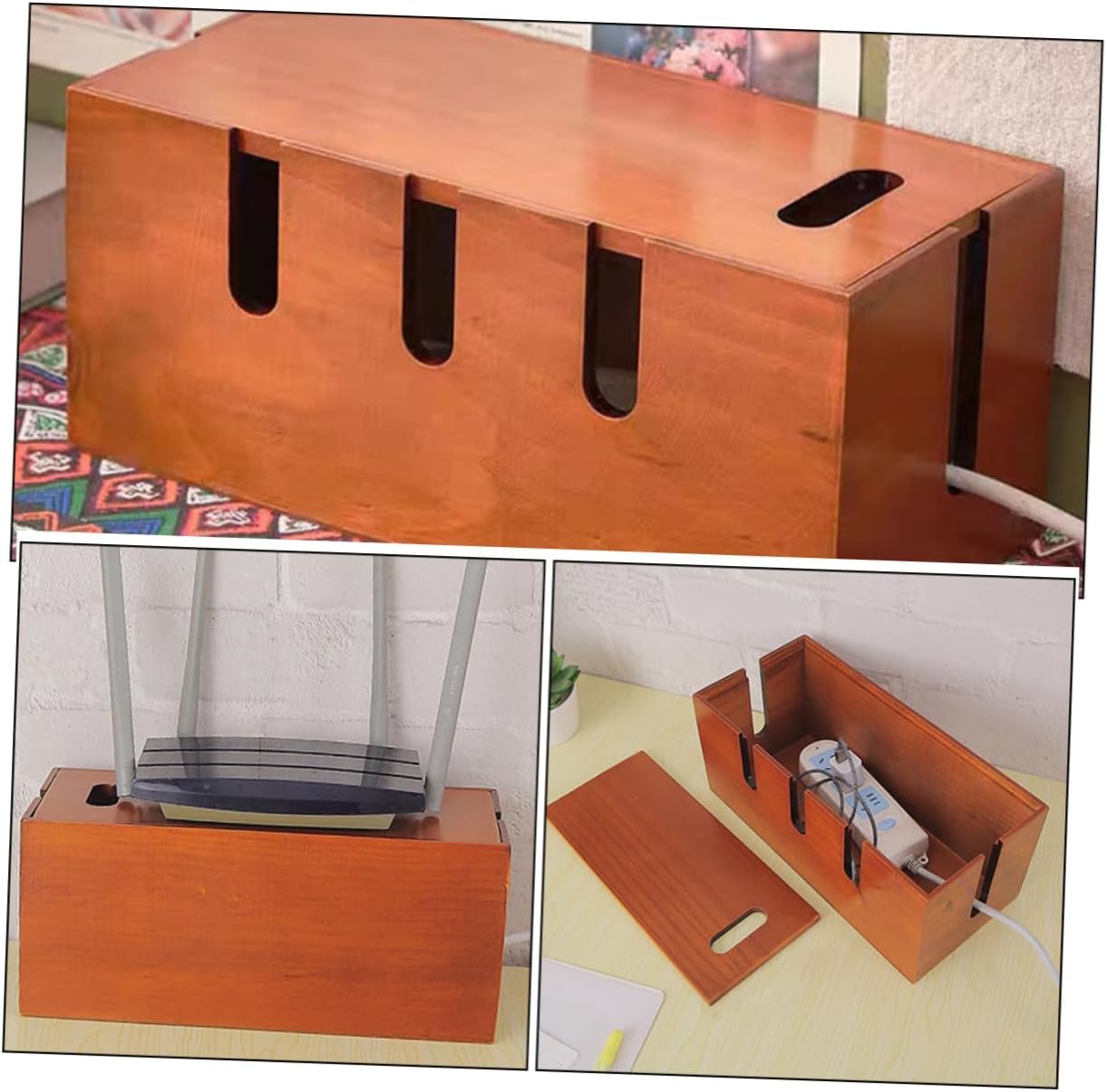 Angoily Wooden Cable Management Organizer Under Desk Wire Management for Electronics