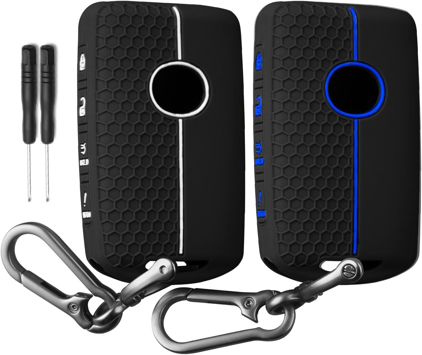 QBUC 2PCS for Mazda Silicone Rubber Key Fob Cover, Key Case with Keychain for 2019-2025 for Mazda 3 6 Cx-5 Cx-50 Cx-30 Cx-9 Smart Key Replacement Protector Car Accessories(4 Buttons)