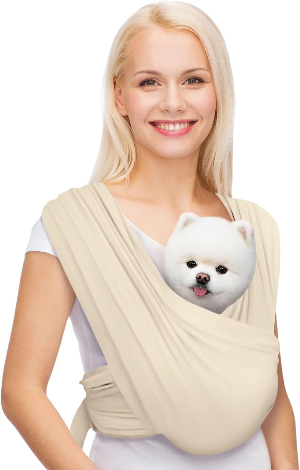 Dog Carriers for Small Dogs, Front Facing Dog Sling Carrier, Hands Free Cat Carrier, Size Adjustable, Reducing Back Pain, Premium Cotton, Safe and Soft Dog Carrier (S-L, beige)