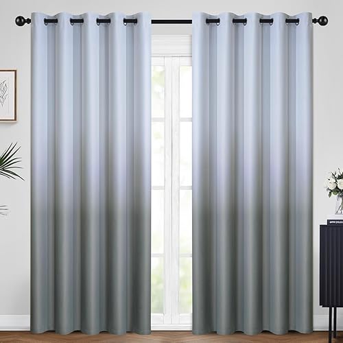 Yakamok Cortinas degradadas de 84 pulgadas de largo, con aislamiento térmico, bloqueo de luz, color degradado de blanco grisáceo a gris, cortinas de