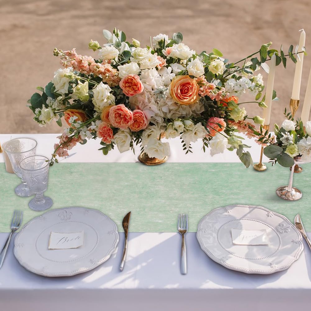 RANJIMA Vlies Tischläufer, in Salbeigrün Rolle Deko Tischband Geburtstagsdeko Tisch Tischläufer Papierrolle für Geburtstage Ländliche Hochzeit Deko Jahrhunderthochzeit Kommunion Deko (25m×30cm)