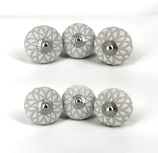 Set of 6 Unique Handmade Ceramic Knob | Modern Drawer Knobs | Trendy Cabinet Door Knob | Knob for Dresser Drawers - Countryside (Style 7, Beige)