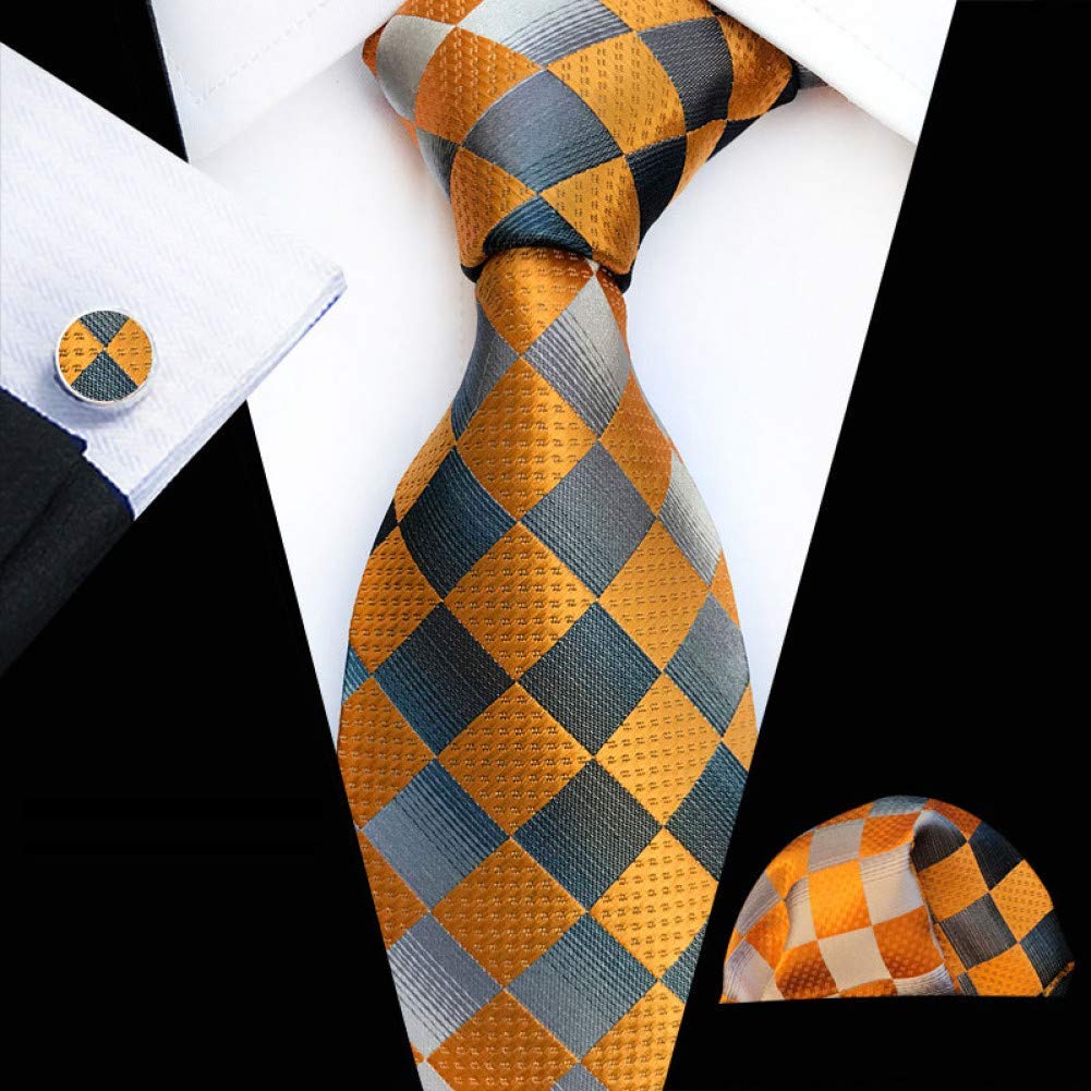 Cravate en soie classique premium de 8 cm avec pochette et boutons de manchette
