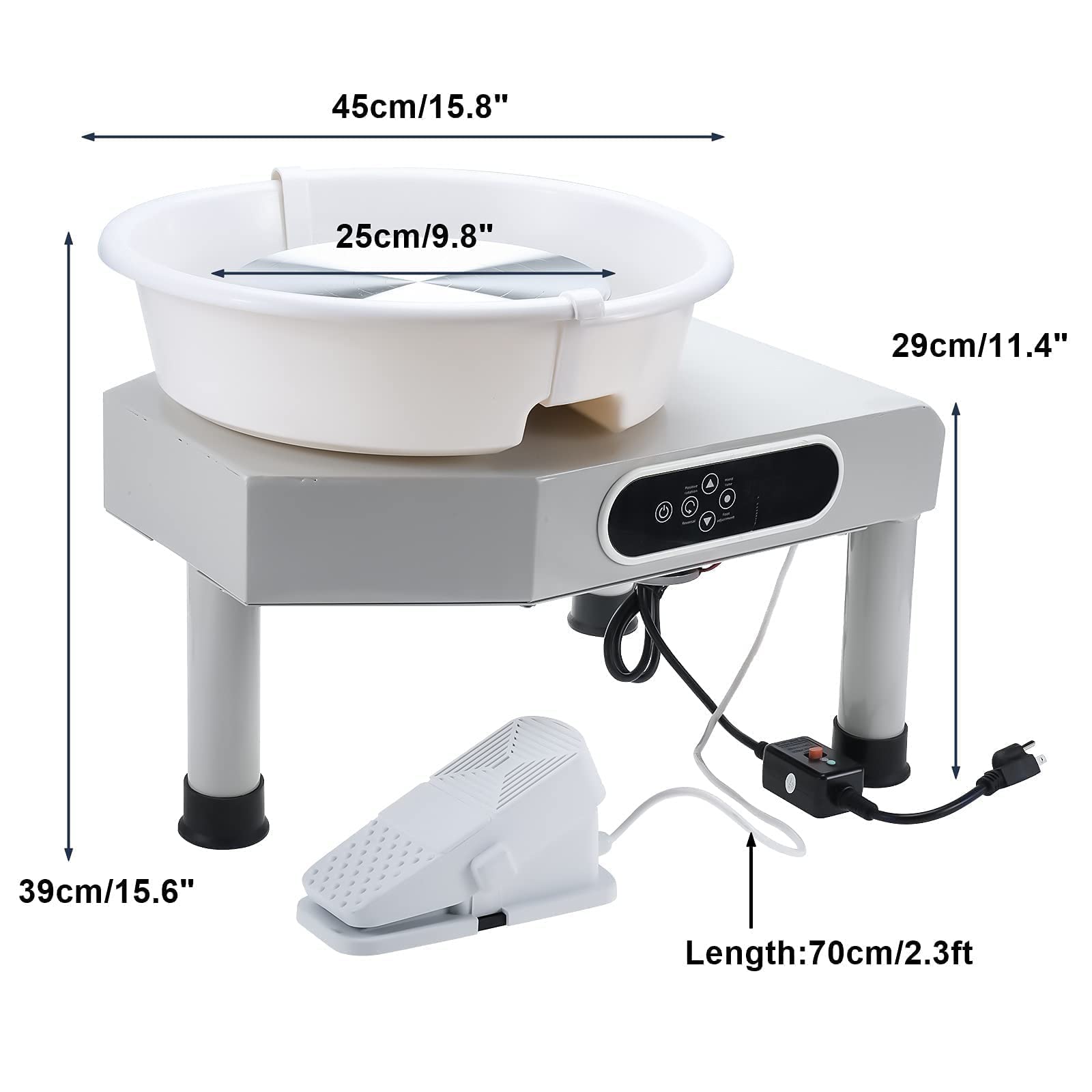 350 W elektrische Töpferscheibenmaschine, 25 cm Töpferkeramikmaschine mit LCD-Touchscreen-Fußpedal und abnehmbarem ABS-Becken, Töpferformmaschine für Keramikarbeiten, Kunst, Ton, Kunsthandwerk (250 W