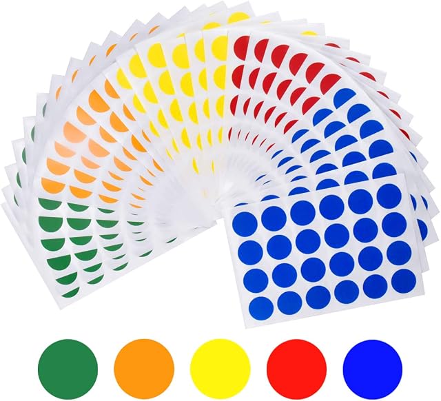 HQdeal 2 cm Coloured Dot Stickers, Self Adhesive Round Coding Stickers Labels, Circle Reward Craft Stickers for Paper Scrapbook, 6 Colours, Pack of 720