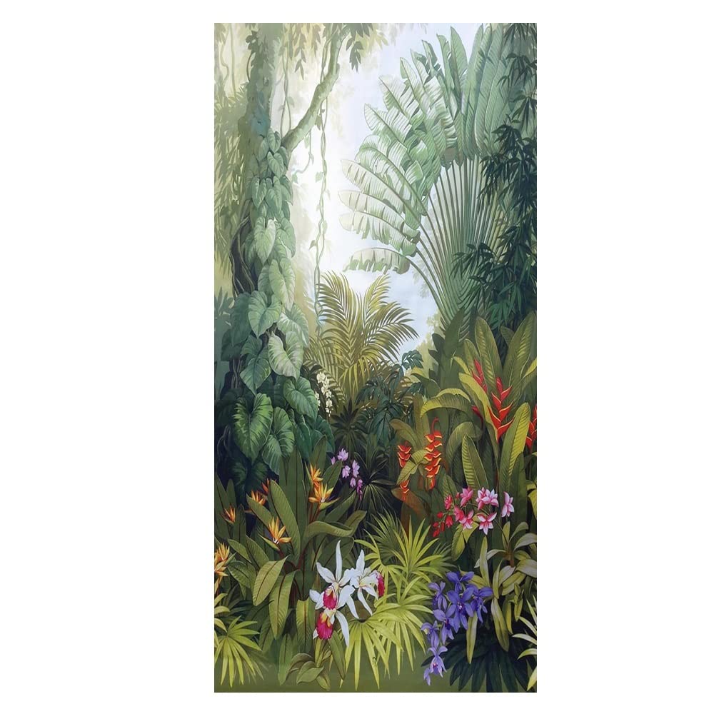 Glass Window Film Privacy Windows Film Decorative Rain Forest Stained Glass Window Stickers No Glue Static Cling Frosted Tint(70x120cm)