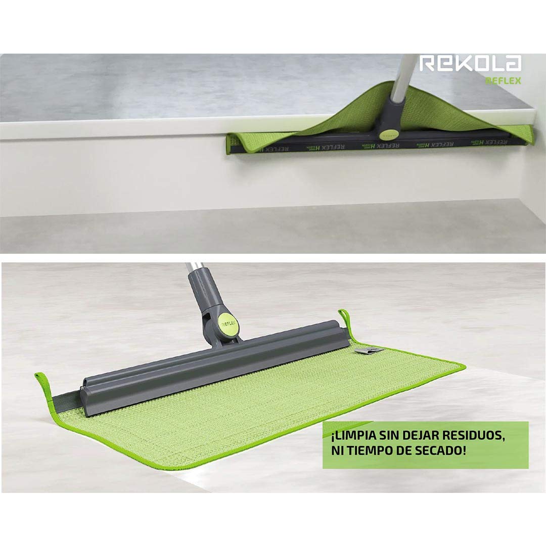 Kit Rekola Reflex, Palo telescópico, mopa H con Mayor Capacidad de Recoger Suciedad y mopa S para Suelos Antideslizantes