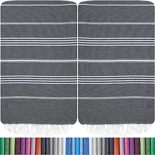 HAVLULAND Turkish Beach Towels Pack of 2, Grey, Oversized 40"x 72"