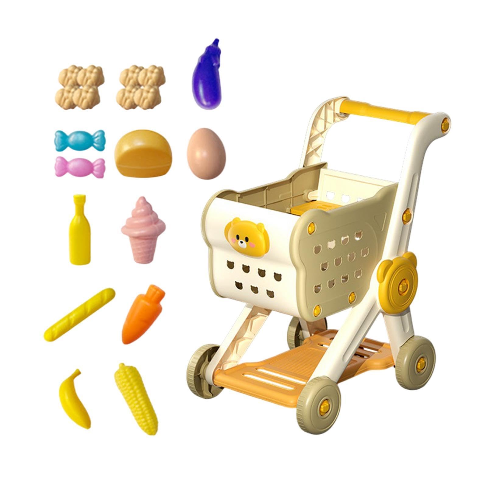 Carrello Supermercato Bambini Set Giocattolo Carrello Spesa Accessori Cucina Portaoggetti Ampio Facile da Usare Adatto per Gioco Simulato Regalo, Beige