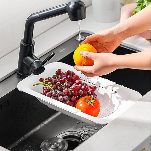 Vista 6 de Coladores y escurridores plegables para fregadero, cesta extensible de plástico para frutas y verduras, cesta escurridor para cocina