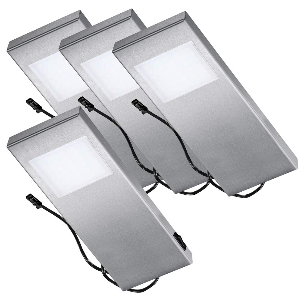 Thebo LED 91 Tadeo 3 in EDELSTAHL - SET 4 inkl. Leuchte mit Hauptschalter/Unterbauleuchten/Oberschrankleuchten