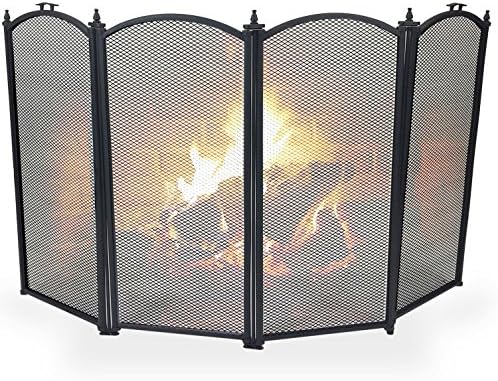 Simpa Berkshires 4 Panel Fire Place Guard Fire Screen Spark Flame Guard Curved Top 4 Panel Folding Design