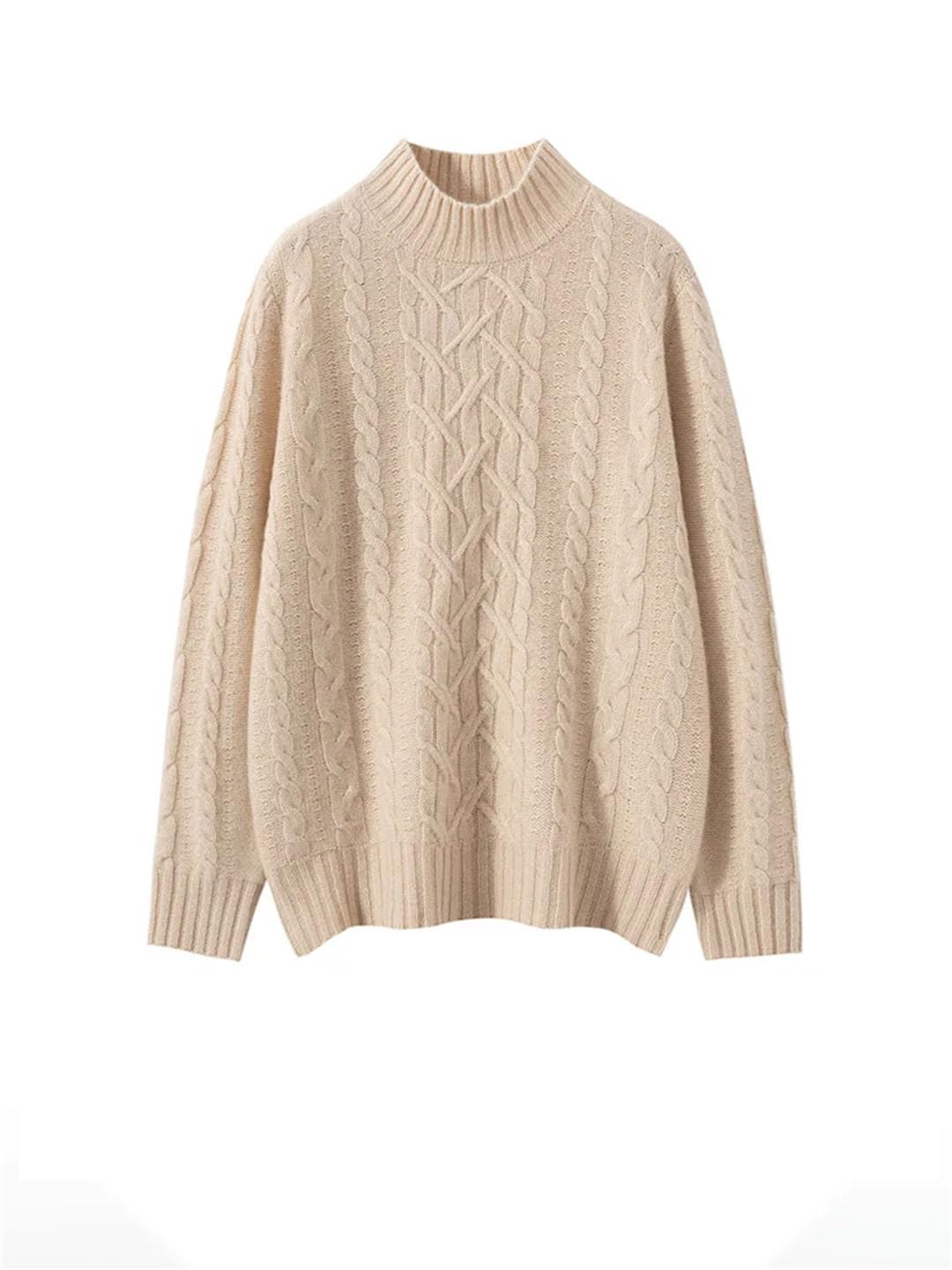 Maglione da donna in cashmere a maniche lunghe con collo a lupetto, lavorato a maglia, spesso, morbido e caldo