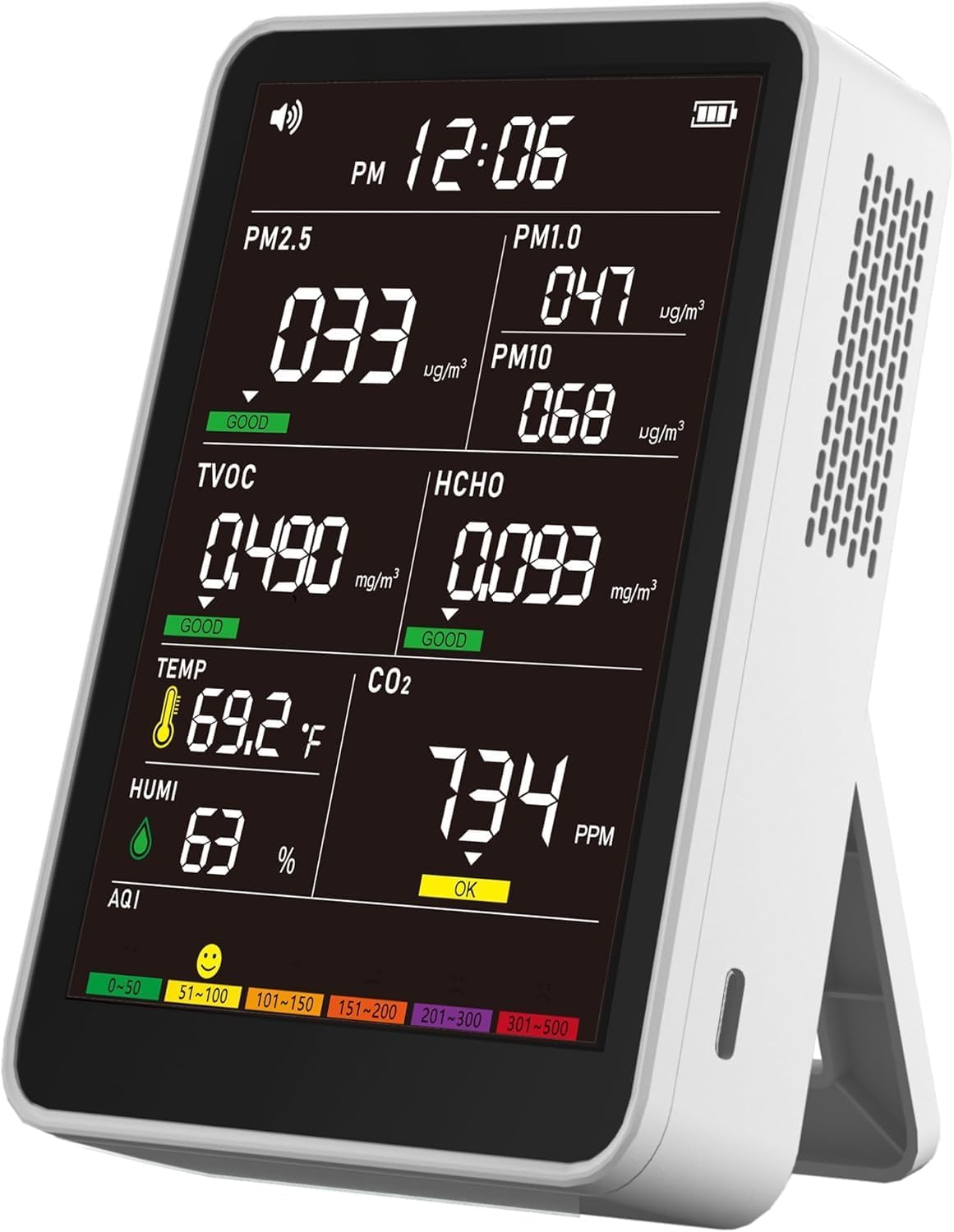 AQItech Indoor Air Quality Monitor with AQI Alarms