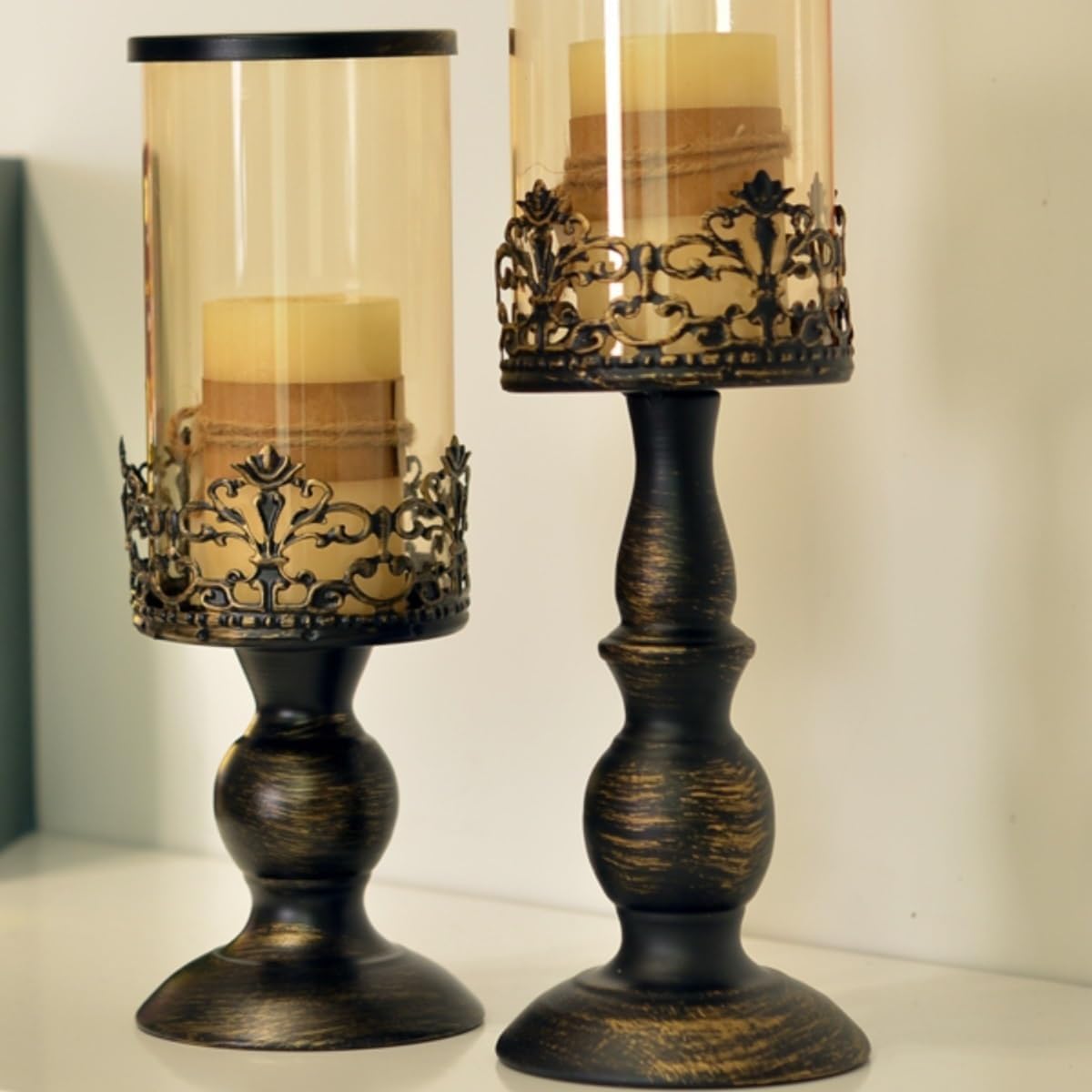 Candleholders Retro Old Candlestick Home Living Room Porch Glass Ornaments Wedding Decoration Candle Holder(Large)