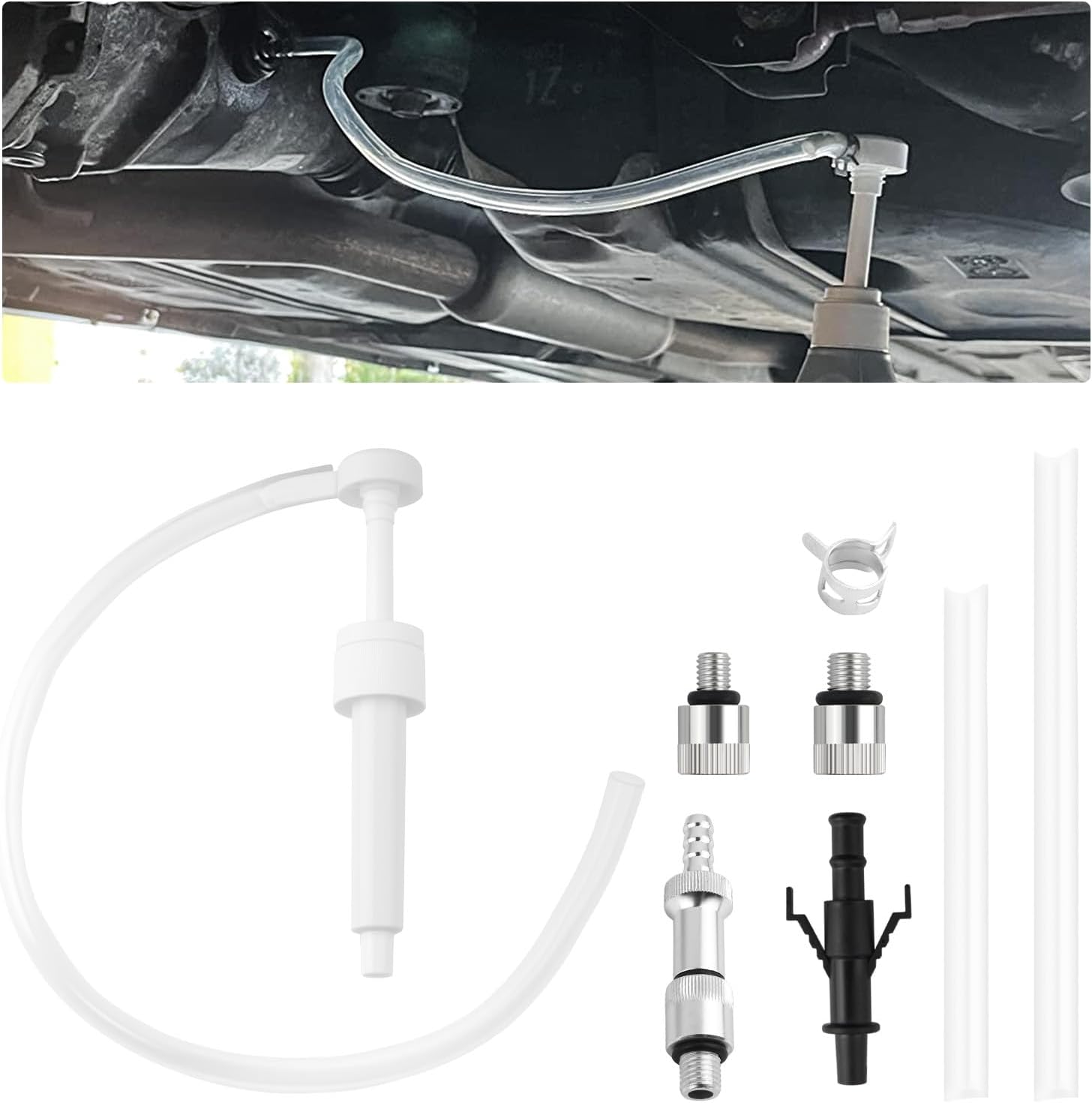 Transmission Fluid Pump Kit,Lower Unit Gear Oil Pumps with 3/8" Swivel for Oil/Water Transporting,Differential Fluid Pumps with 10mm & 8mm Adapters/Tube/3rd Hand Adapter