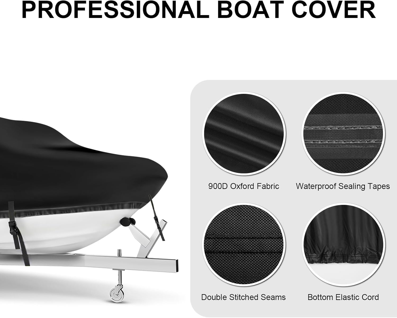 Boat Cover 24-26 ft, Waterproof 900D Heavy Duty Boat Cover, PU Marine Grade Polyester Boat Covers 24-26 ft, Fits Bass, V-Hull, Tri-Hull, Runabout, Jon, Fishing, Trailerable, Beam Width 135 inch