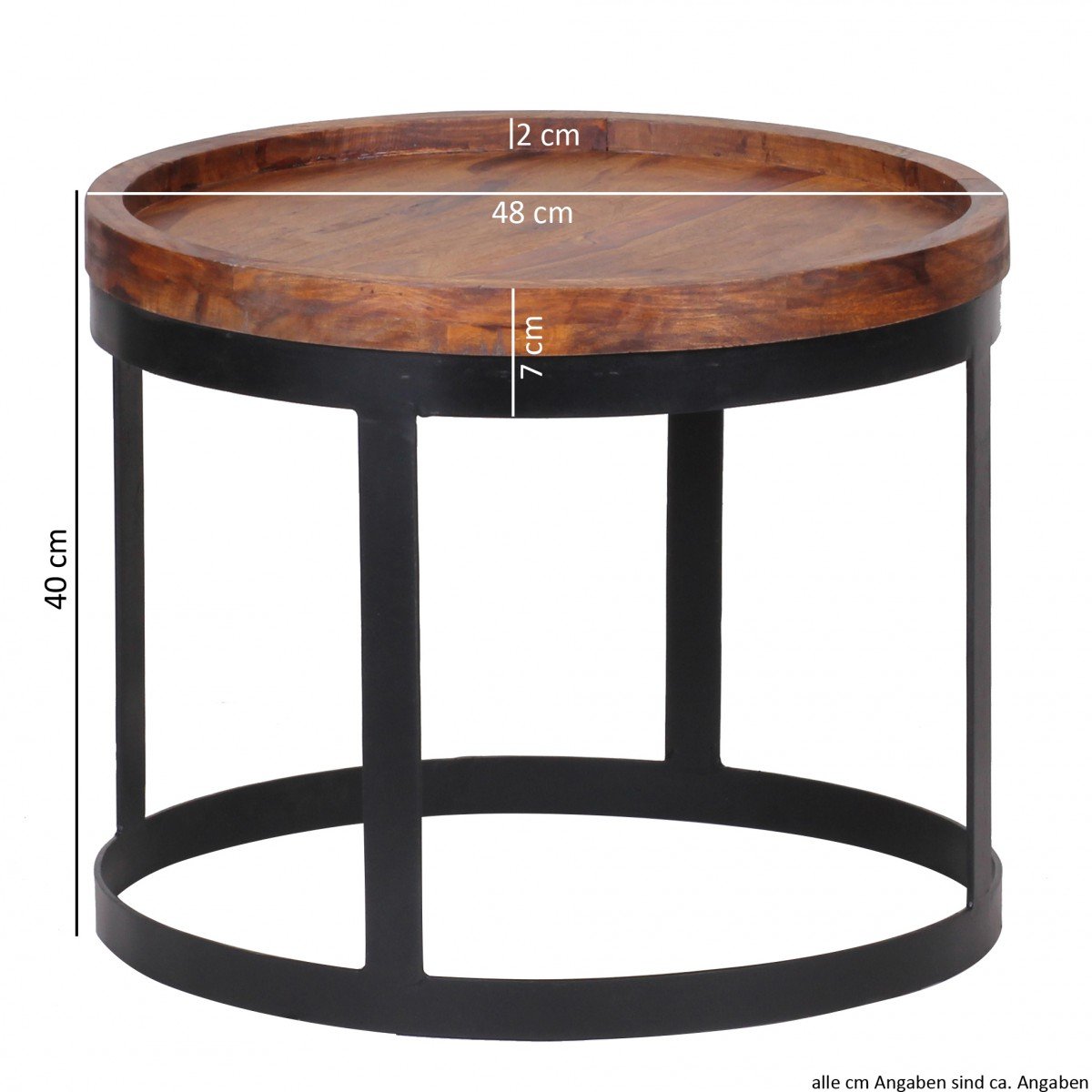 FineBuy Couchtisch 2er Set 53x53x45 cm Sheesham Massivholz Rund