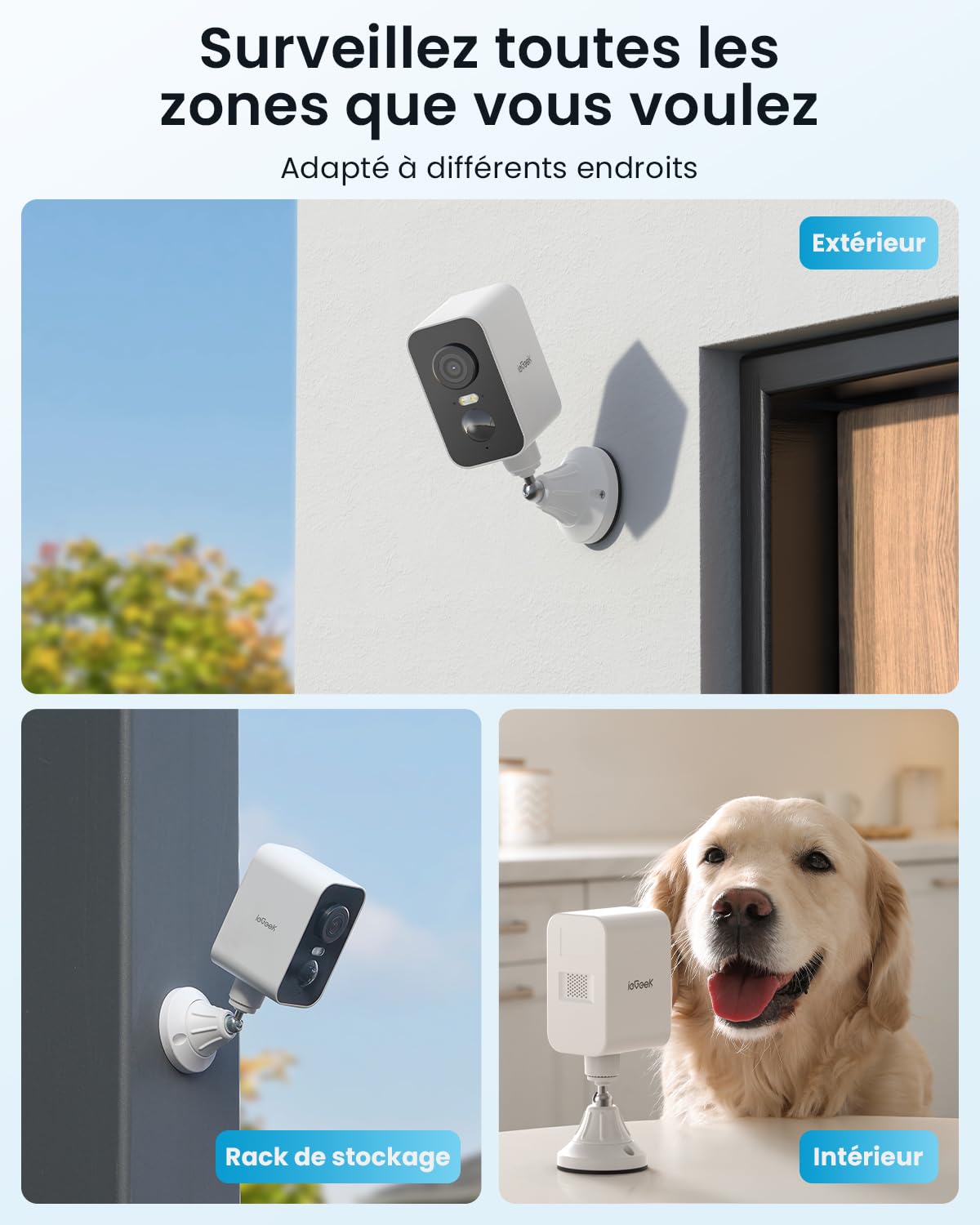 ieGeek 2K Base Magnétique Camera Surveillance WiFi Exterieure sans Fil Batterie, Camera Extérieure/Intérieure, Vision Nocturne Couleur, Détection de Mouvement PIR, Sirène d'alarme, Étanche IP65
