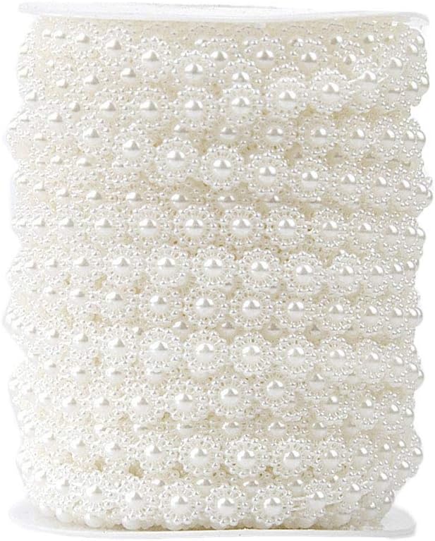 82 Feet Plastic Pearl Bead Edge Chain Flower Shape Sew On Trims Wedding Dress Decoration Bag Applique DIY Sewing Crafts Jewelry Accessories