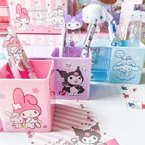 Miniatura 6 de Caja de almacenamiento con cajón y soporte para bolígrafos Kawaii, suministros de oficina, de escritorio de oficina, de tres capas, de dibujos