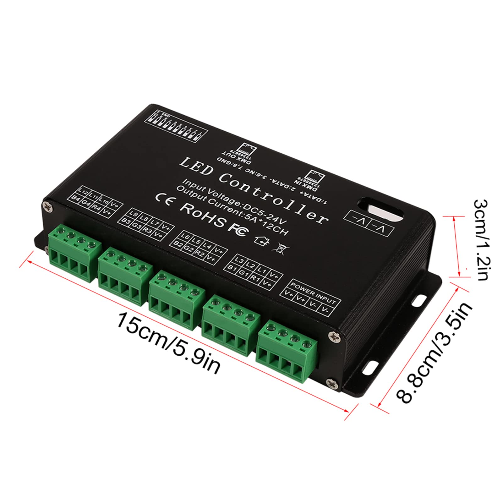 Controlador LED DMX, decodificadores LED DMX, DC5V-24V Controlador LED RGB de 6 canales Módulo de tira de controlador de decodificador DMX para módulo de tira LED Controlador de atenuación
