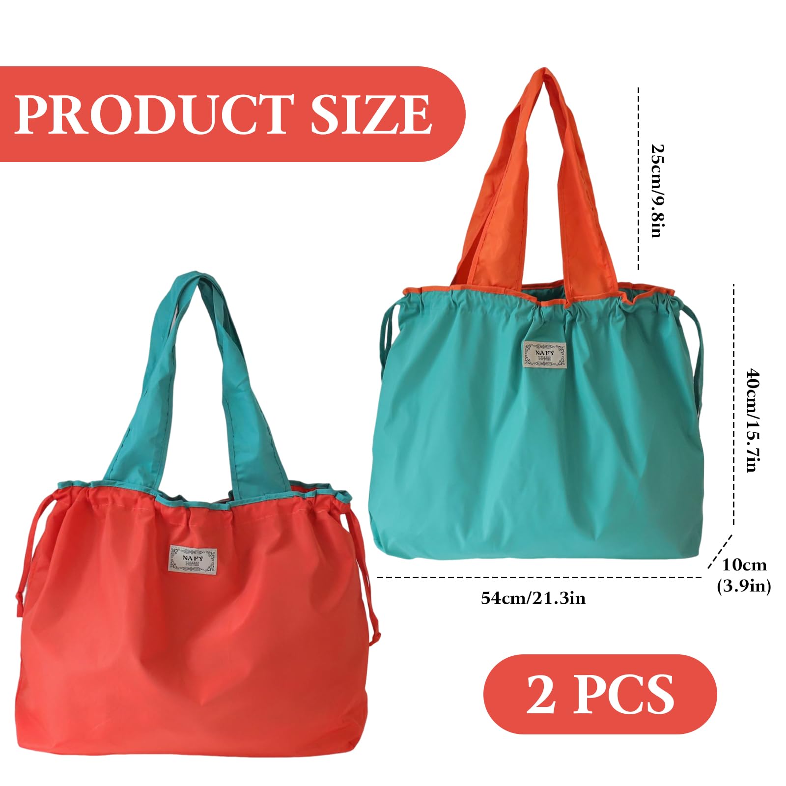 Valicaer Foldable Reusable Shopping Tote, 2Pcs Large Waterproof Drawstring Shopper - Image 2