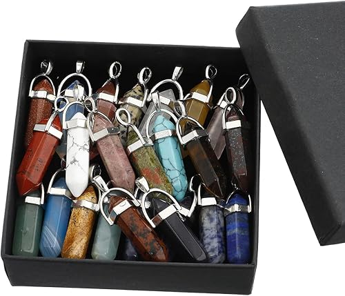 Miniatura 2 de 24 piezas de colgante de cristal de chakra curativo hexagonal de piedra natural en forma de bala colgante de cuarzo de piedras preciosas para hacer