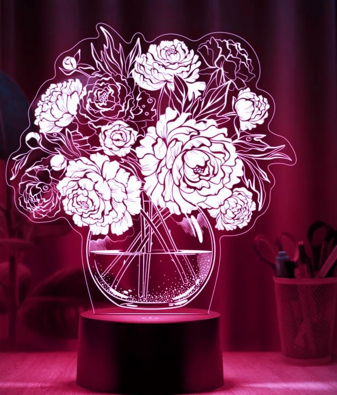3D Flower Night Light Optical Illusion Led Lamp 16 Colors Changing Birthday Xmas Gift for Boys and Girls Kids Children Room Decor image 3