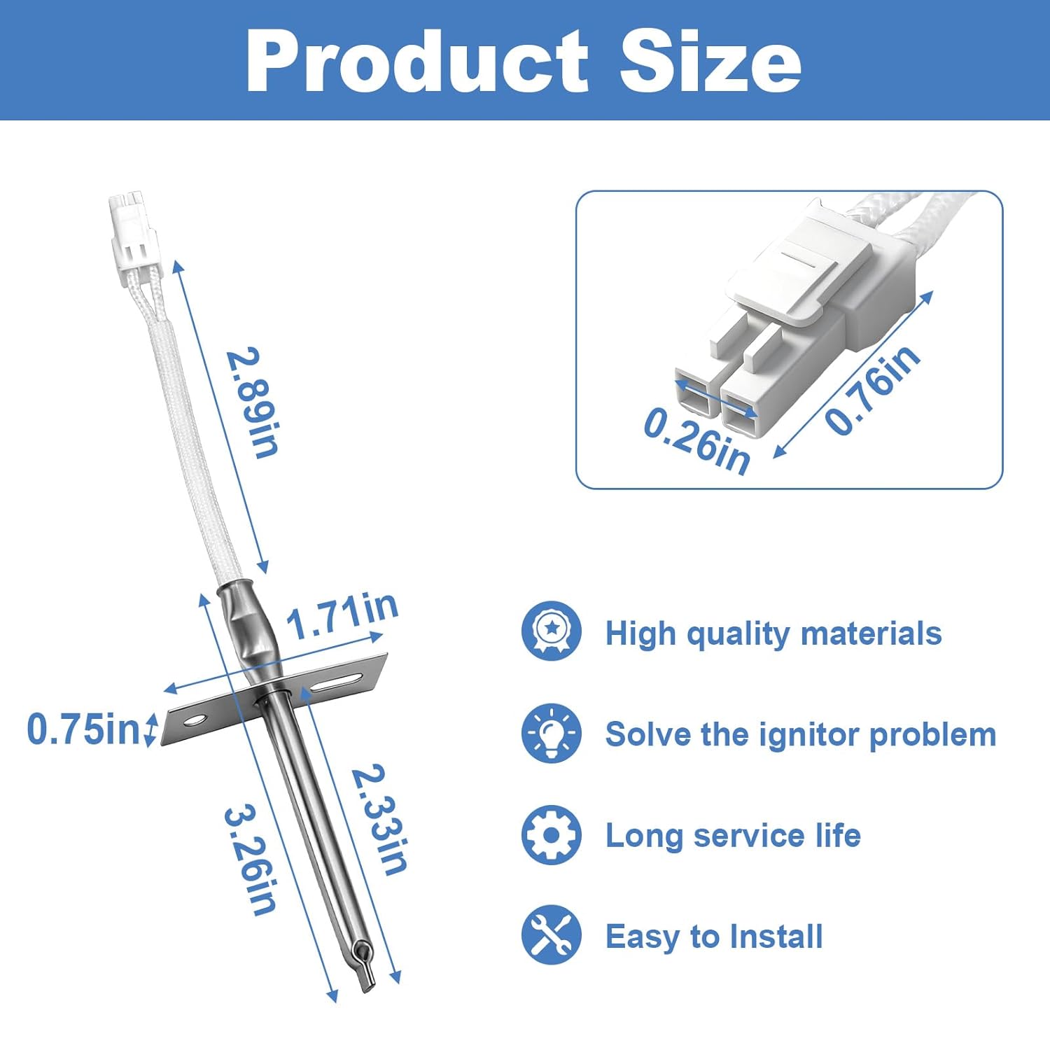 PE050206 RTD Oven Range Temperature Sensor Probe Compatible with Viking Wall Oven Parts, DED0527, DEDO127, DEDO127T, DEDO130, DEDO130T, DEDO527,VEDO5301, VEDO530T, VESC530, VESO127, VESO127T