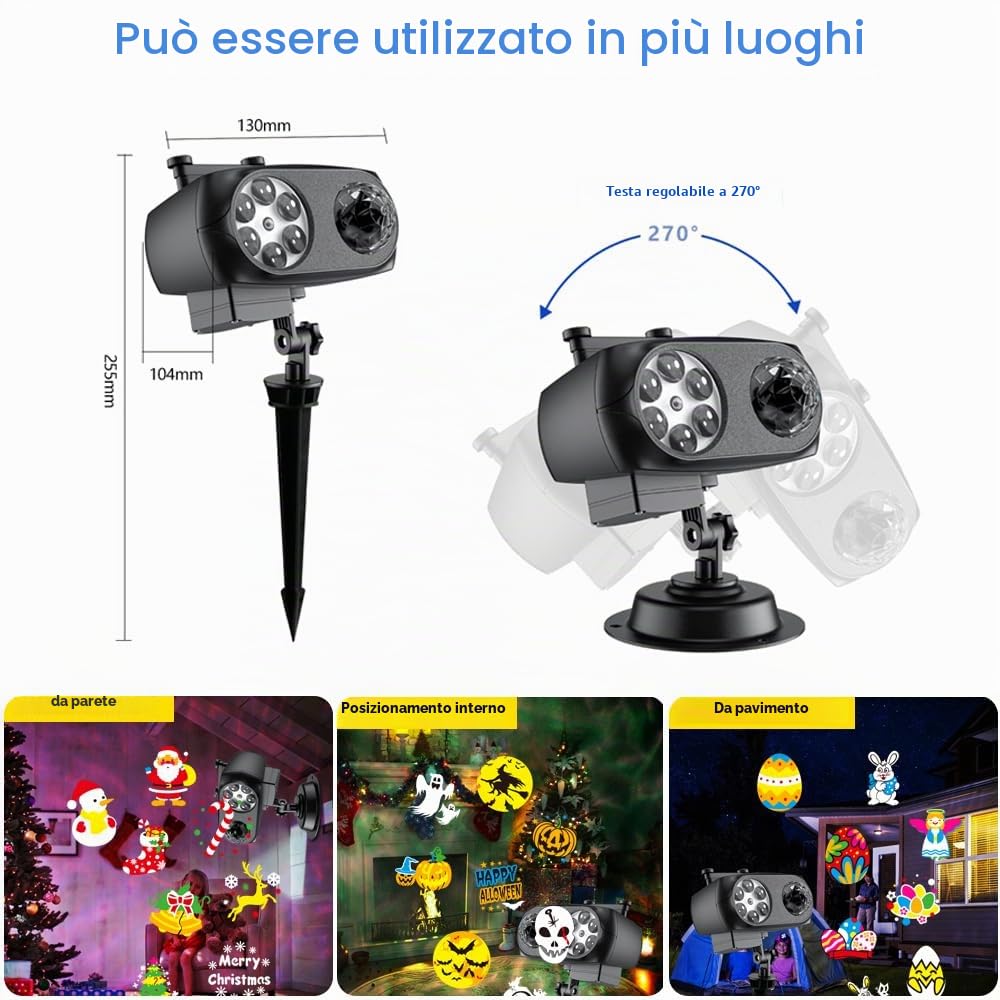 OBEST Proiettore LED Luci di Natale, 2 in 1 Esterni ed Interni Impermeabile per Halloween, Fiocchi di Neve con 10 Foglio 80 HD Motivi 10 Effetti Ondulati per Natale, Feste