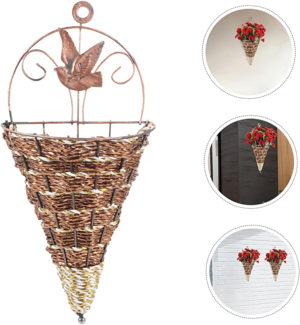 Unomor 3pcs Simulated Rattan Hanging Planters Cone Shaped Woven Wall Basket Decor for Indoor Outdoor Garden Rustic Flower Pot Holders for Farmhouse Aesthetic