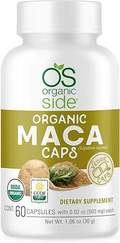 Organic Side | Cápsulas de maca | Certificado USDA orgánico, sin OMG, vegano | 60 cápsulas de energía | Equilibrio hormonal y vitalidad | Suplemento