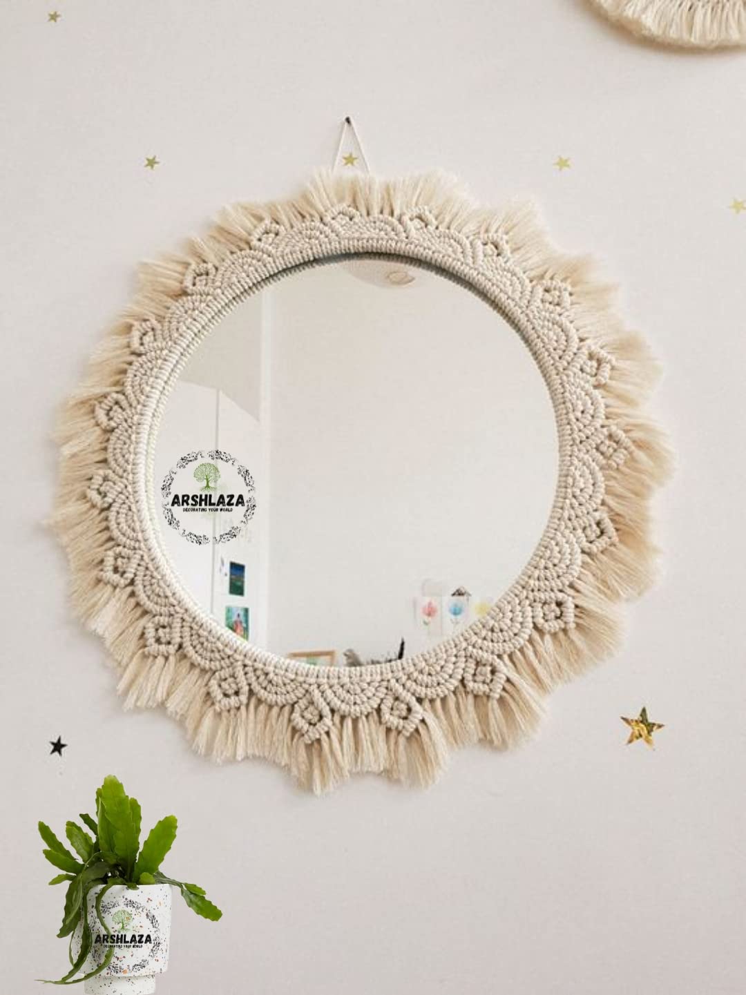 ARSHLAZA , Minimalist Style Macrame Wall Décor Glass Mirror Hanging Mirror, For Bedroom,Living Room Hall Way Décor [M1008] Round, Framed, Off-White (B0C5W43HTY) Amazon Price History, Amazon Price Tracker