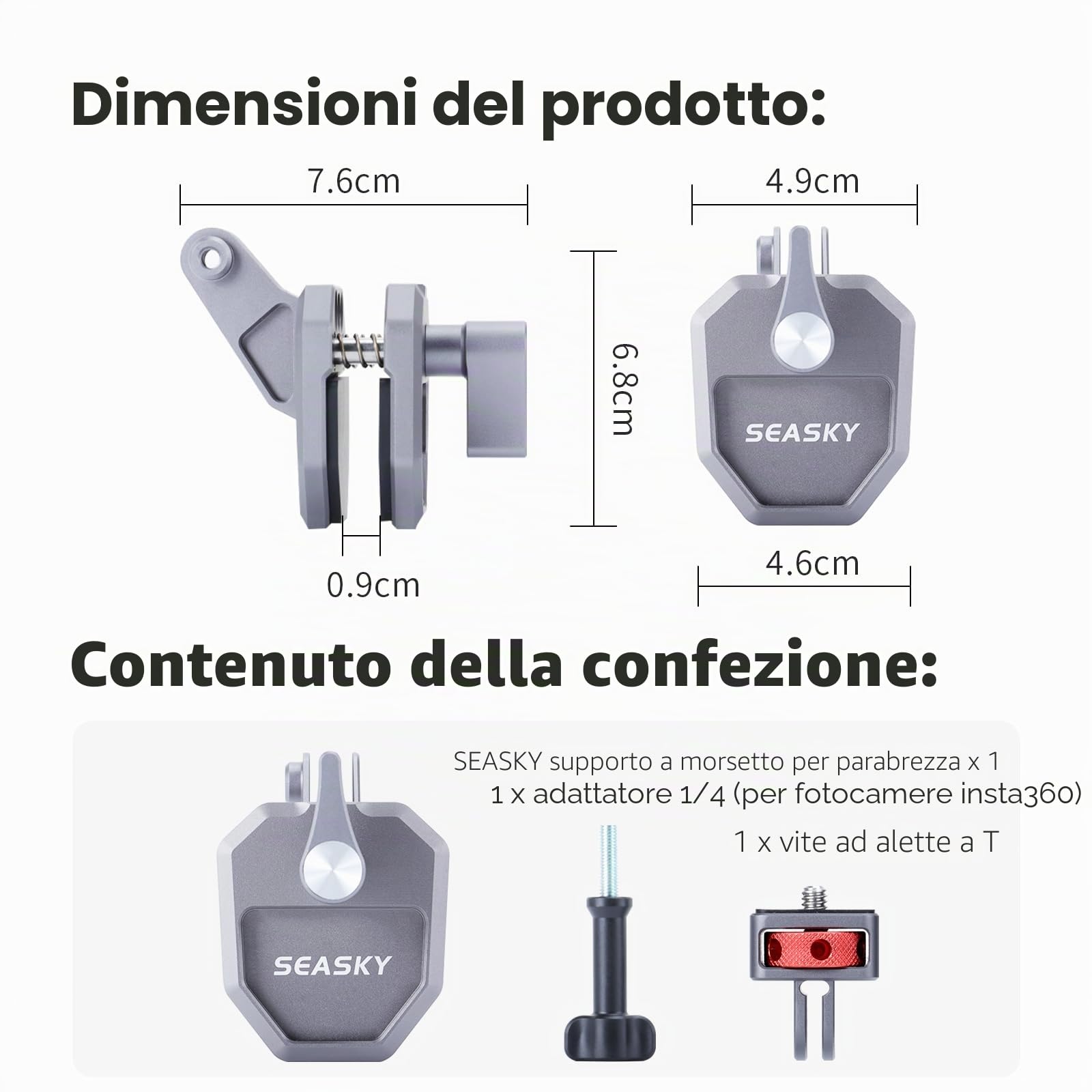 SEASKY M02 Tutti gli accessori in alluminio metallo moto parabrezza Mount per Gopro Hero 13 12 11 10 9 8 7 per DJI Action 5 4 3 2 per insta360 X4 X3 X2 X RS Sport Action Camera