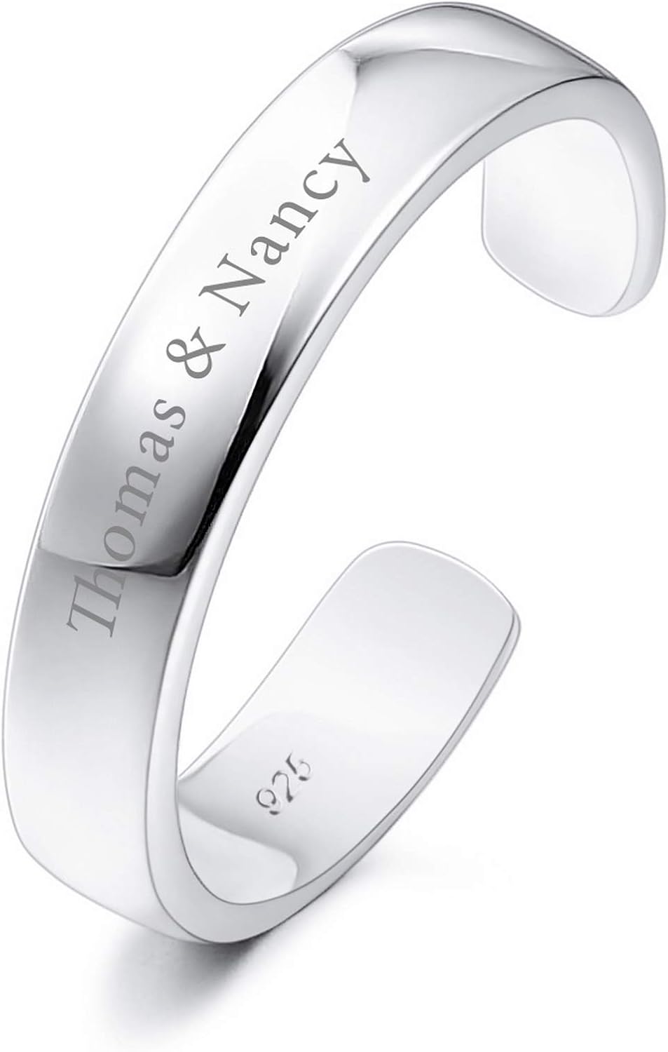 INBLUE Personalized 925 Sterling Silver Toe Rings for Women Girls Lover Sisters Adjustable Engagement Wedding Promise Open Band Jewelry Engraving Name Date For Mothers Day Valentines Day Friendship