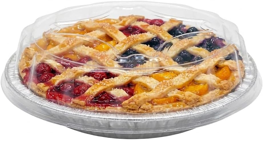 PACTOGO 9" Aluminum Foil Pie Pans 1 1/4" Extra Deep with Clear Dome Lids - Made in USA Disposable Tins (Pack of 25 Sets)
