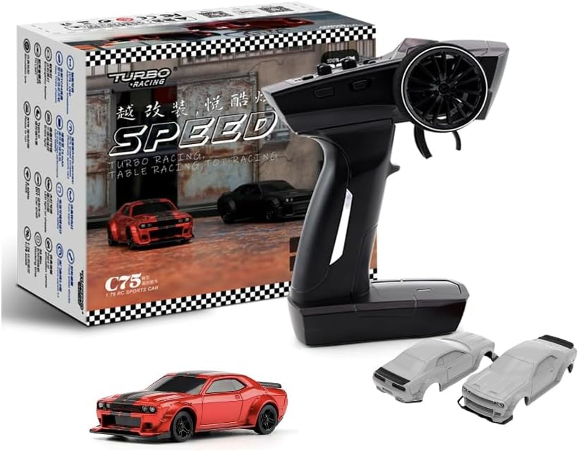 Turbo Racing C75 1:76 Scale Mini RC Car Full Proportional RTR 2.4GHz RC Transmitter - Remote Control RC Cars Toy Vehicle for Adult (HELIDIRECT) (Red)