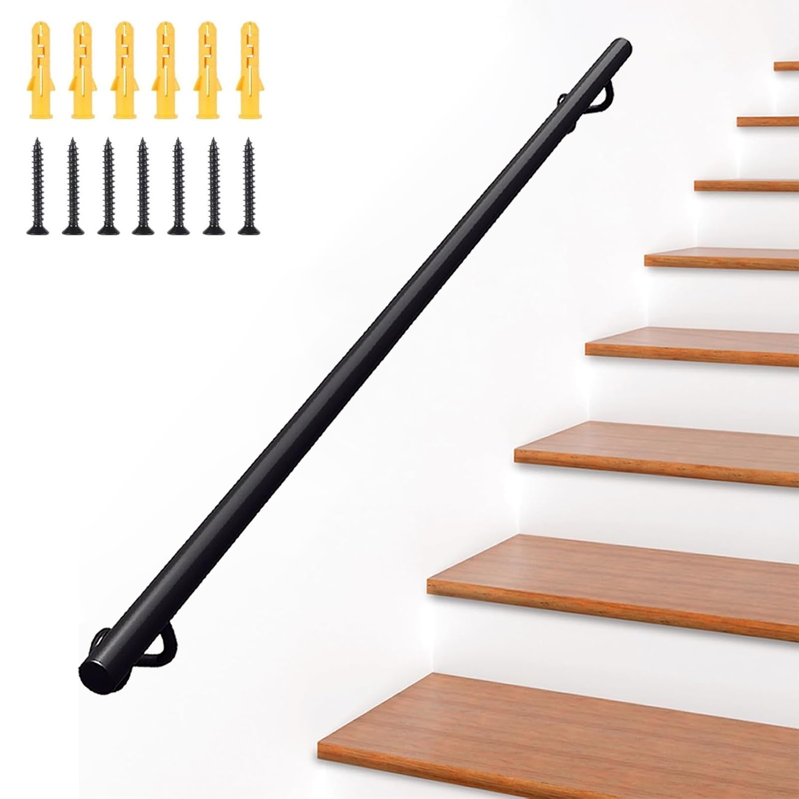 Renmlion Staircase Handrails - Complete Kit，Metal Wrought Iron Handrails for Indoor Stairs，Wall Mount Non-Slip Stair Railing for Outdoor Steps Banister Hand Grab Rail(4ft/120cm)