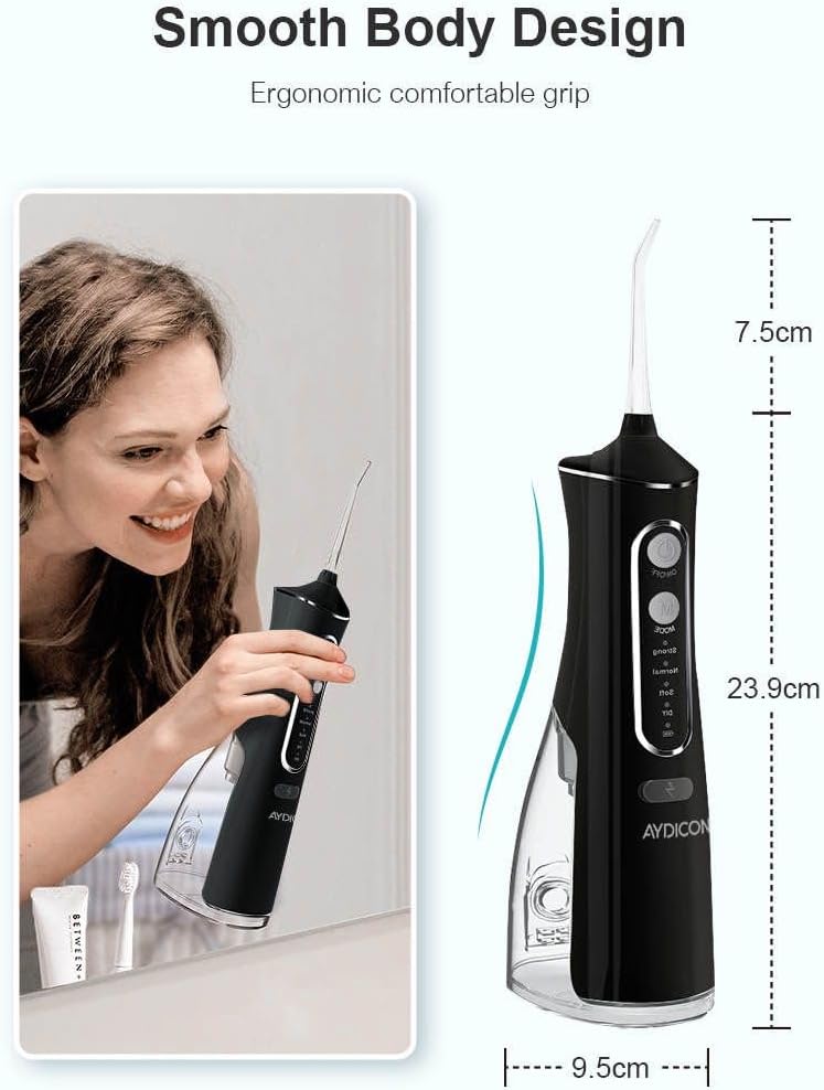 Water Dental Flosser for Teeth - Oral Irrigator, 4 Pressure Modes, Rechargeable & Portable, 300ML Tank, Includes 4 Jet Tips, IPX7 Waterproof, Cordless Electric Water Flosser for Teeth Cleaning