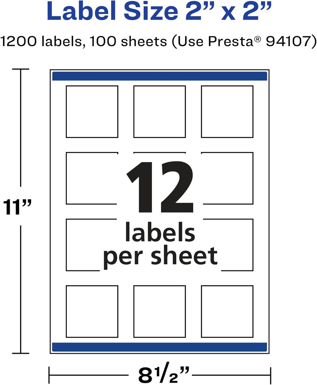 Avery Matte White Removable Square Labels, Sure Feed Technology, Print-to-The-Edge, 2" x 2", 1,200 Removable Labels, Laser/Inkjet Printable