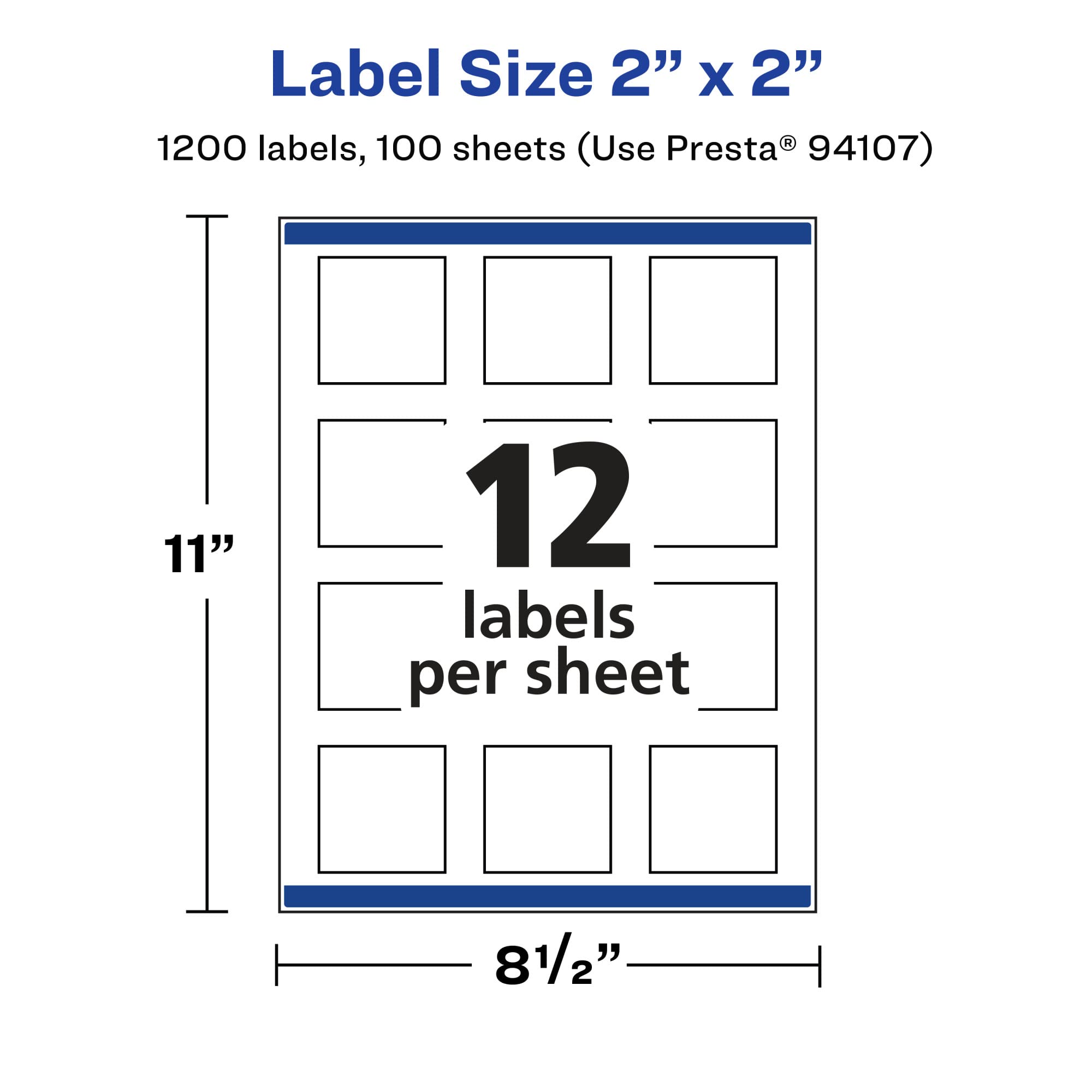 Avery Lot de 1 200 étiquettes carrées blanc mat avec alimentation sûre, 5,1 x 5,1 cm, 1 200 étiquettes imprimables blanc mat