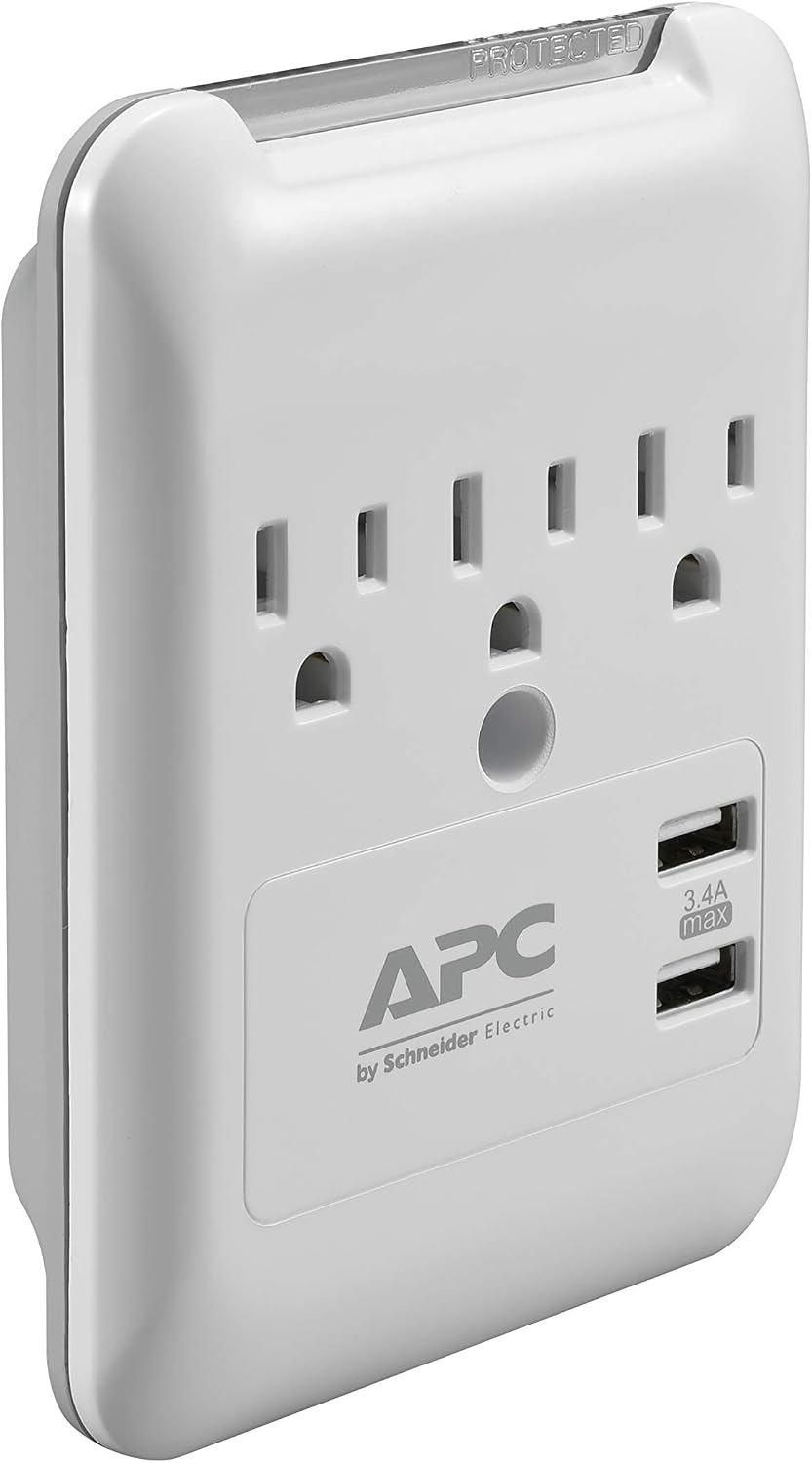 APC Wall Outlet Surge Protector with USB Ports, PE3WU3, (3) AC Multi Plug Outlet, 540 Joule Surge Protection