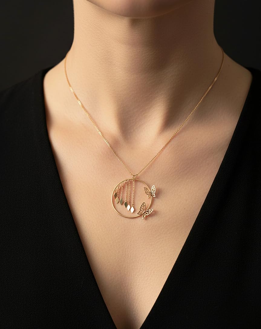 Collar de oro amarillo de 18 quilates, diseño de mariposa delicada con cadenas, 3,9 g, 46,5 cm