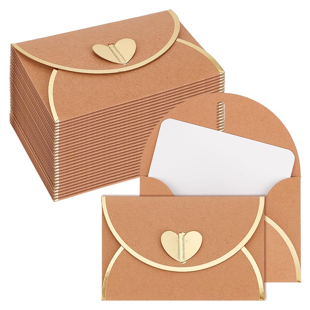 100 mini buste regalo con biglietti vuoti, 10,2 x 7,1 cm, marroni, per biglietti di ringraziamento, matrimoni, compleanni, biglietti da visita