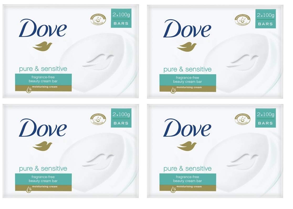 Dove Pure & Sensitive Beauty Cream Twin Pack 8 Soap Bars (4 Packs)