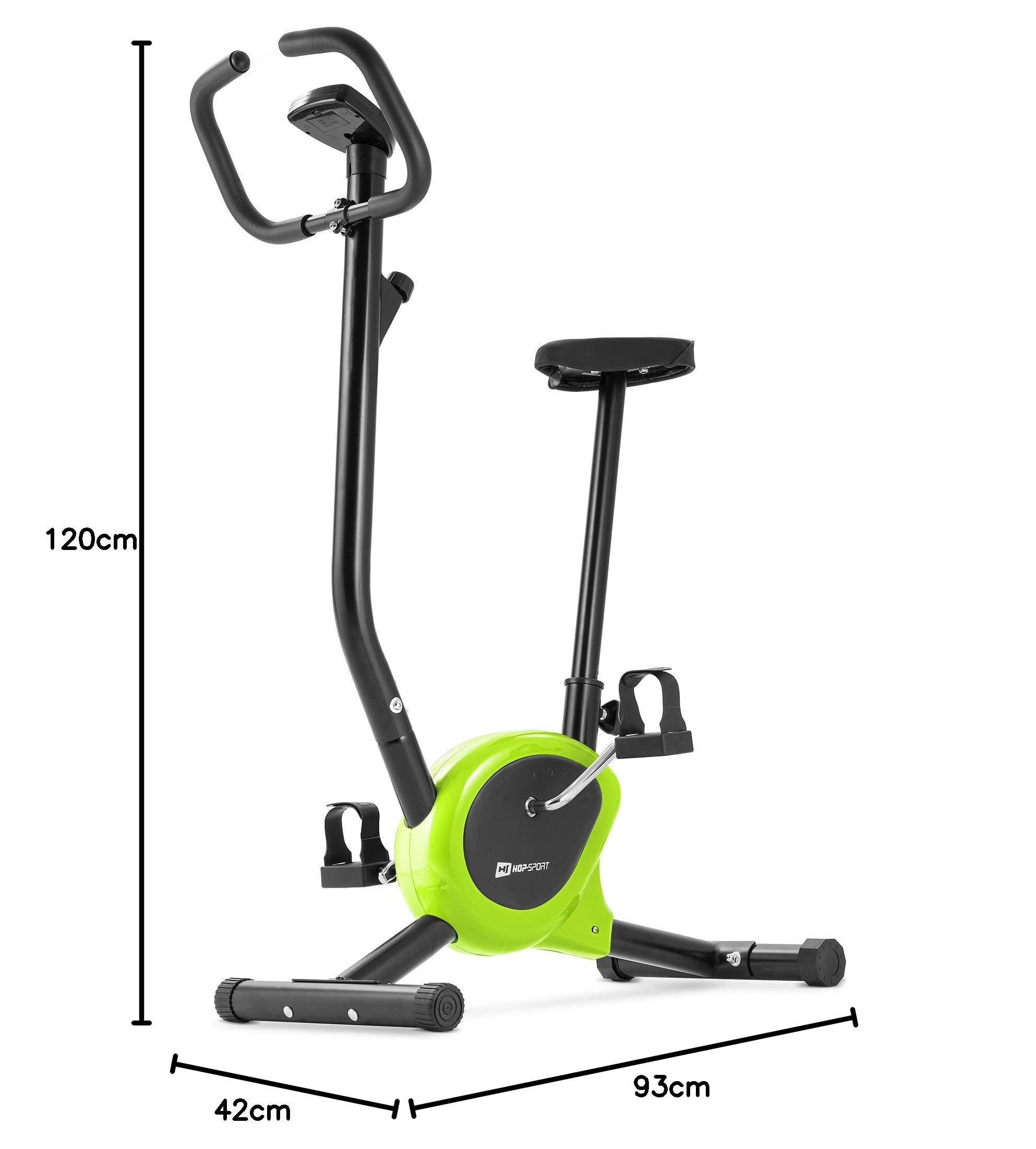 Hop-Sport Heimtrainer Fahrrad Rio - Kompaktes Ergometer für Zuhause mit Trainingscomputer, Manuelle Widerstandsregelung, Ergonomischer Sattel, Anti-Rutsch Pedale, Transportrollen