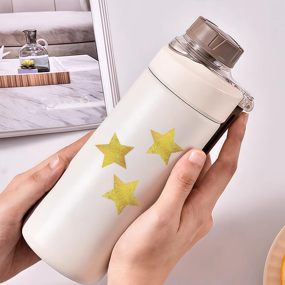 500 Pcs Gold Star Stickers, 1 Inch Sparkly Glitter Reward Stickers for Kids, Self-Adhesive Metallic Stars for Teacher Supplies, Behavior Charts, DIY Crafts and Decoration