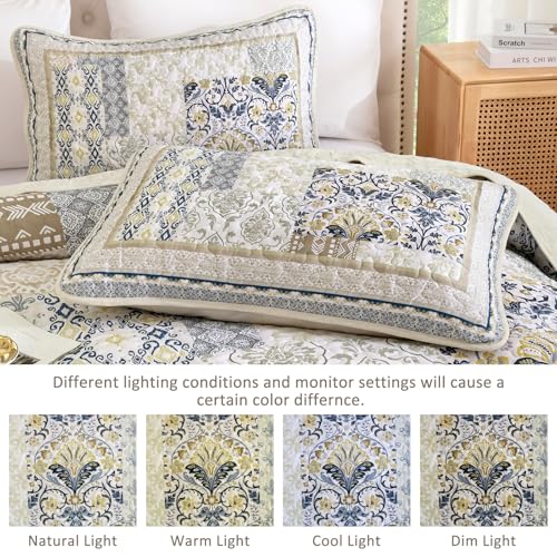 Juego de edredón bohemio Queen WONGS Bedding colcha de patchwork beige de microfibra para cama 6